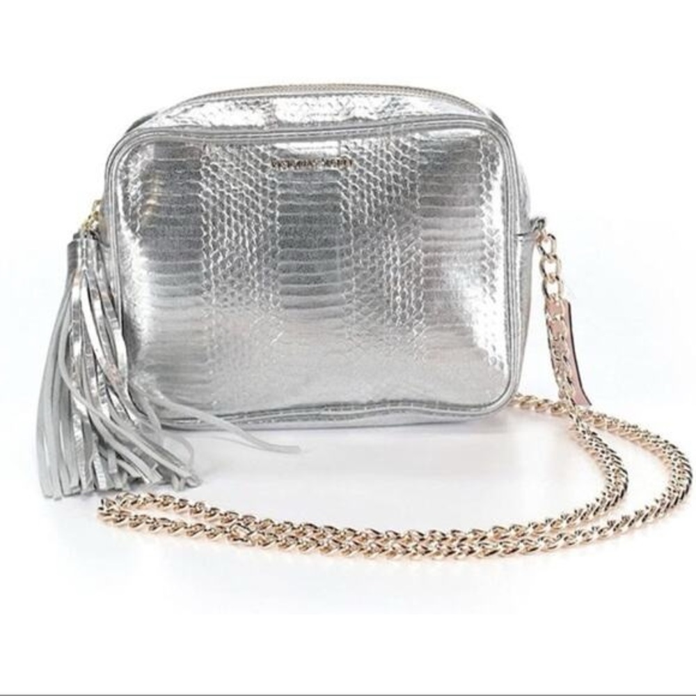 Victoria’s Secret Shiny Silver Chain Crossbody Bag w/ Tassel, NWOT